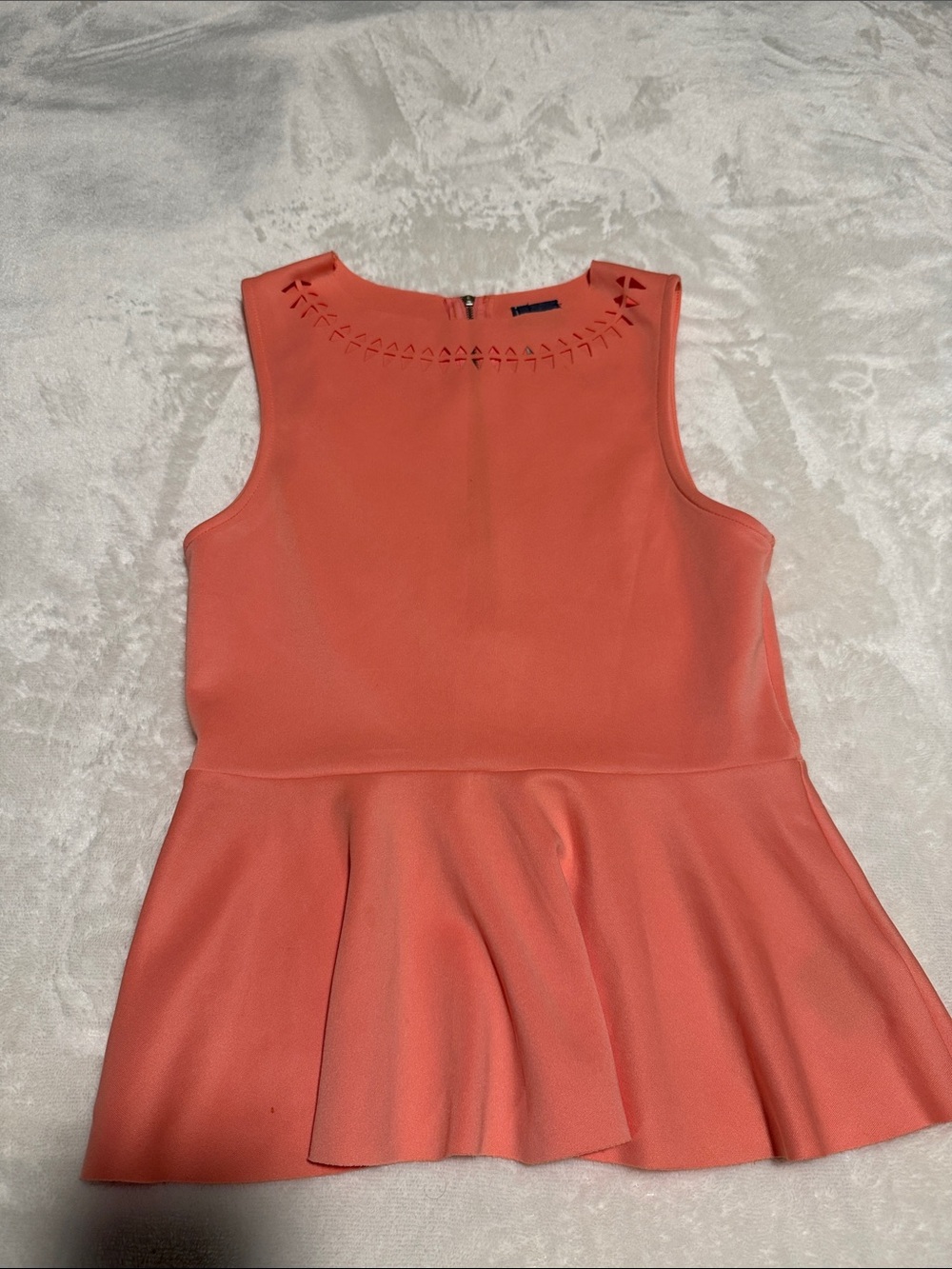 Girls' Coral Peplum Dress - Sleeveless Floral Cutout Neck